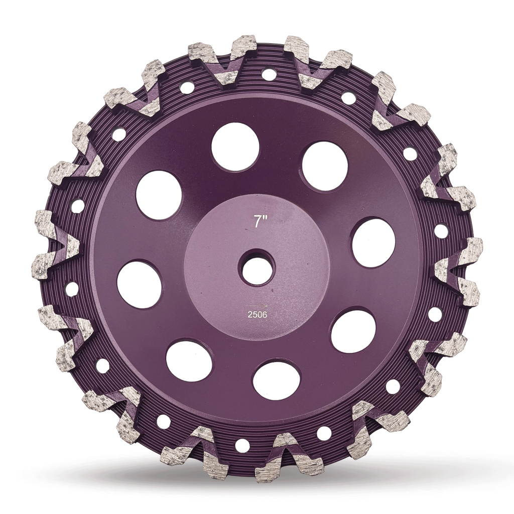7" Half W Segment Purple Diamond Concrete Cup Wheel 16 Grit
